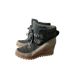 UGG Kriston Leather Wedge Boots – Women’s Size 10 Mole Grey Lace-Up 1108629